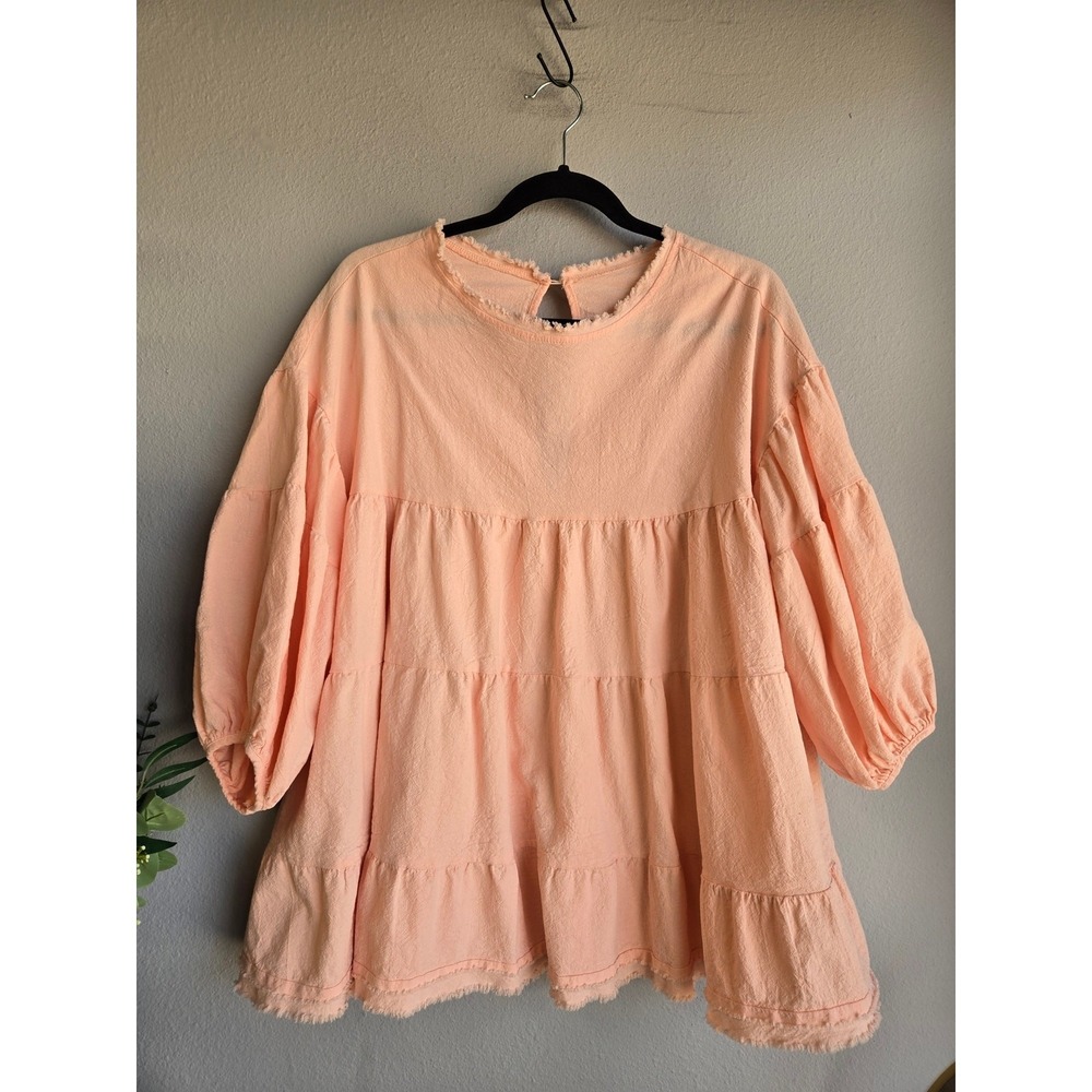 Fashion Boho Peach Cotton Gauze Tiered Babydoll Tunic Top SD-1137 Small